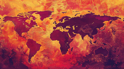 Global map with thermal heat signatures, abstract,