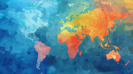 Global map showing increasing temperature zones, abstract,