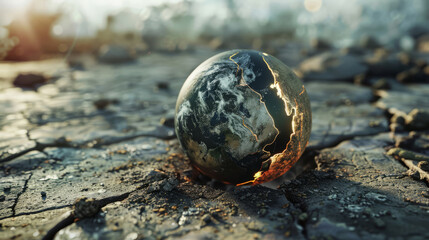 Global warming crisis, earth cracking open, photorealistic,