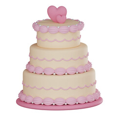 3D rendering of minimal three-tier wedding cake icon, perfect for a sweet decorate, symbol of love and celebration, transparent background.