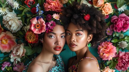 Young woman wearing colorful flowers