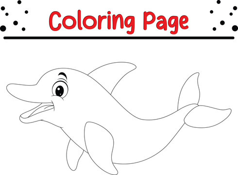 cute Dolphin coloring page for children. Sea animal coloring book