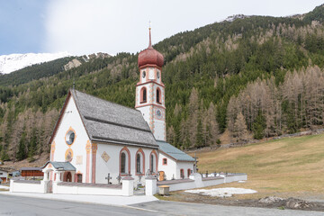 Beautiful small church in Gries im Sellrain, Längenfeld during early spring time. Austrian...