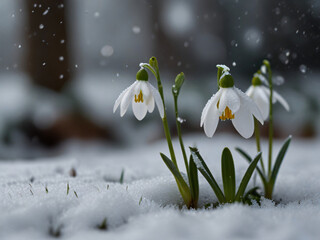 spring snowdrops in white flowers. generative AI
