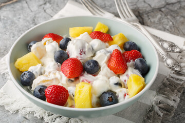 Hawaiian Berry Cheesecake Salad with strawberries, blueberries, pineapple, dressed with whipped...