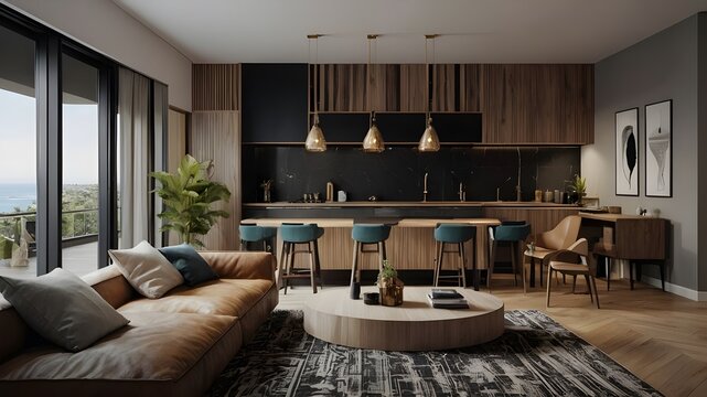 living room interior "Unleash your creativity with our AI-generated interior designs. With stylistic rendering adjectives and details on render type, our platform allows you to customize every aspect 