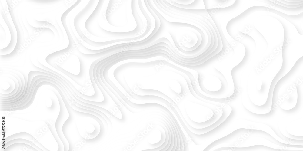 Poster abstract white paper cut background with lines. background of the topographic map. white wave paper 