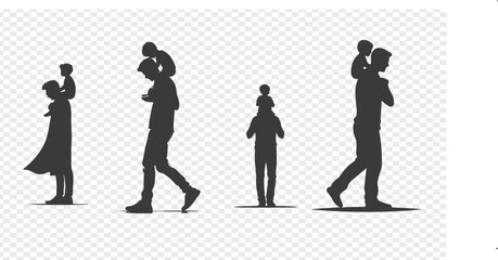 dad and children vector silhouette, dad and son silhouette