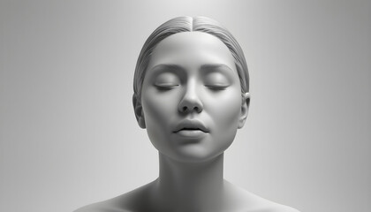 3d rendering of a female face with closed eyes on white background. Generative AI
