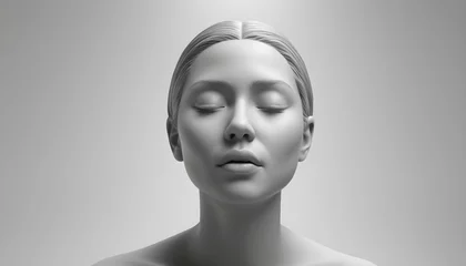 Canvas schilderij 3D 3d rendering of a female face with closed eyes on white background. Generative AI  © Photo Wall