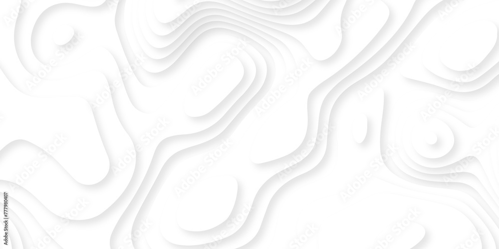 Poster abstract white paper cut background with lines. background of the topographic map. white wave paper 