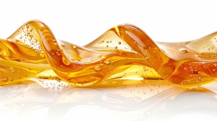 Close-up of golden honey waves with bubbles and glistening light.