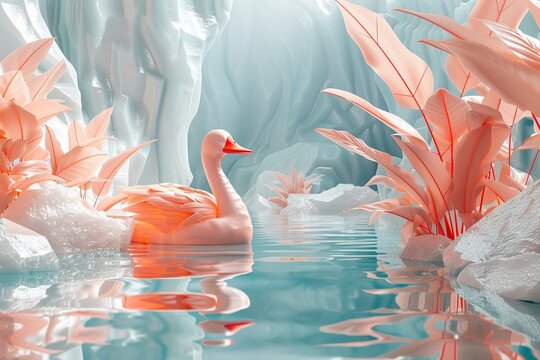 androgynous, vibration, jungle, glacier, Peking Duck , 3D illustration