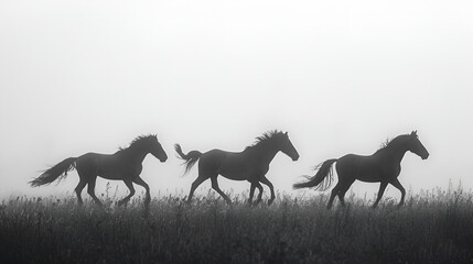 Horses silhouette set vector illustration, Collection of Horse silhouette, ai generated