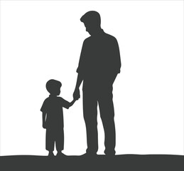 dad and children vector silhouette, dad and son silhouette