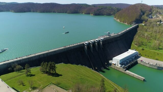 Water Dam On Solina Lake Bieszczady Mountains Aerial View Poland