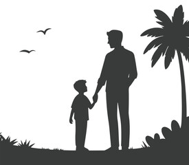 dad and children vector silhouette, dad and son silhouette