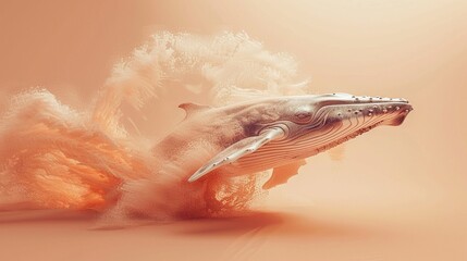dramatic, air drop, greek, whale, Burnt Soft Peach , 3D illustration