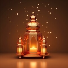 Obraz premium Eid mubarak and ramadan kareem greetings with islamic lantern and mosque. Eid al fitr background