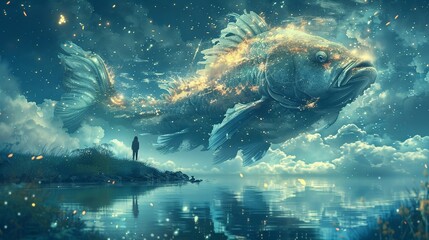 fisherman,Fantasy, hallucination,biological, azureocereus , illustration