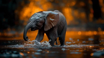 Foto op Aluminium The baby elephant frolics and splashes in the water. © Janis Smits
