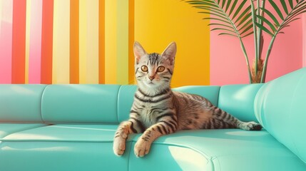 green energy, pop art , Cat Theme Cafe, future construction,wolrd break , 3D illustration