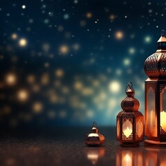 Eid mubarak and ramadan kareem greetings with islamic lantern and mosque. Eid al fitr background
