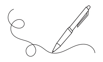 One continuous line drawing of pen writing wave thin stroke. Pencil symbol of study and education concept in simple linear style. Contour icon.  vector illustration. EPS 10