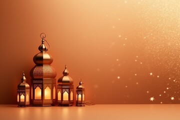 Fototapeta premium Eid mubarak and ramadan kareem greetings with islamic lantern and mosque. Eid al fitr background