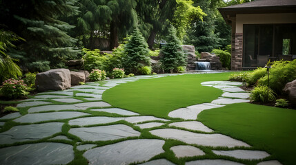Artificial turf creates a natural look in a backyard garden