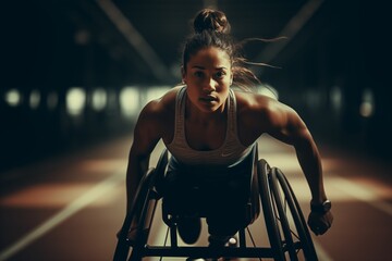 Fototapeta na wymiar Woman Wheelchair strong athlete, inclusiveness
