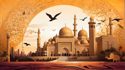 Majestic Eid al-Adha Artwork: Intricate Gold Calligraphy as a Symbol of Celebration