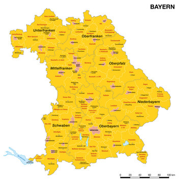Administrative vector map of the German state of Bavaria