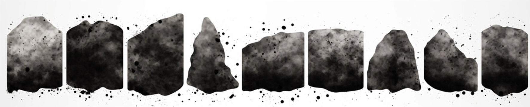 Abstract black ink blots pattern on white background. Horizontal bar element for book design, divider, separator, footer or header for website.