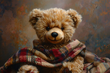 A teddy bear portrait in a classic oil painting style, reminiscent of Renaissance masters.