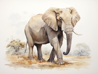 Fototapeta na wymiar Side view of a standing elephant watercolor clipart illustration