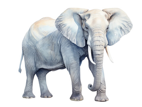 Side view of a standing elephant watercolor clipart illustration isolated on transparent background