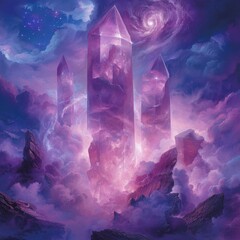 Obraz premium Quantum Quartz towers amidst Velvet Vortex mists