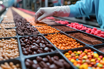 Worker at the candy factory, close-up