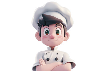 Young 3D chef with white hat, smiling