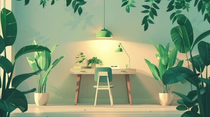 Wellness Journaling at a Minimalist Desk with Lush Greenery and Soft Lighting Promoting Mindfulness and Self Reflection