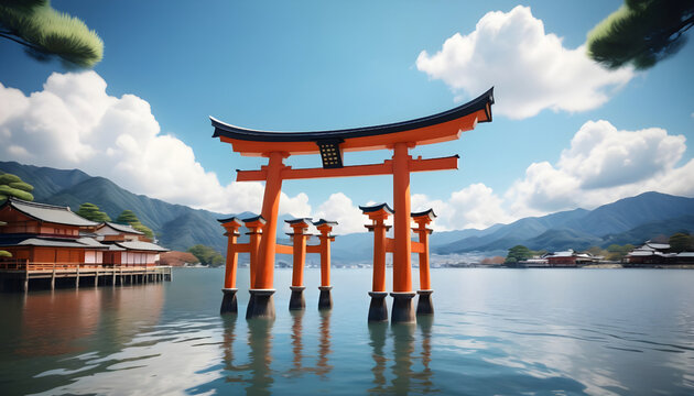 Torii gate of Fushimi Inari Shrine in Kyoto, Japan. Generative AI