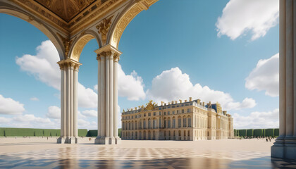 Versailles, France - 3d rendering of the royal palace of Versailles. Generative AI