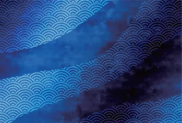 Rolgordijnen 青　和柄　波　背景  © J BOY