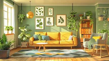 Sustainable Living Room with Repurposed Furniture and Eco Friendly Decor
