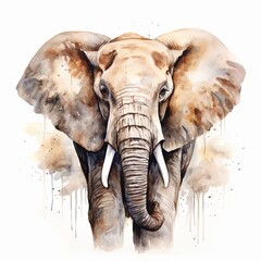 Elephant portrait watercolor clipart illustration on white background