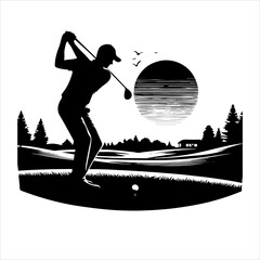 Golf silhouettes. Golf player and icon silhouettes vector illustration