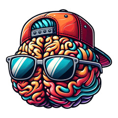 Chic Brain Sporting Stylish Snapback and Hip Sunglasses for a Cool Vibe, Vector Clipart isolated on Transparent Background