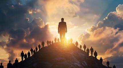 Towards the Peak: The Journey of Successful Entrepreneurs. - obrazy, fototapety, plakaty