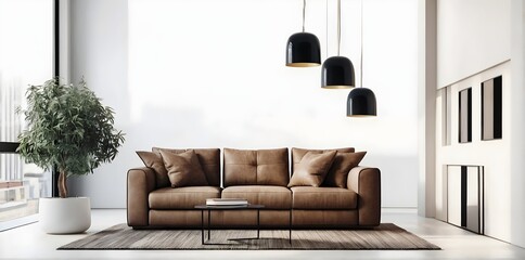 modern living room interior with brown Sofas